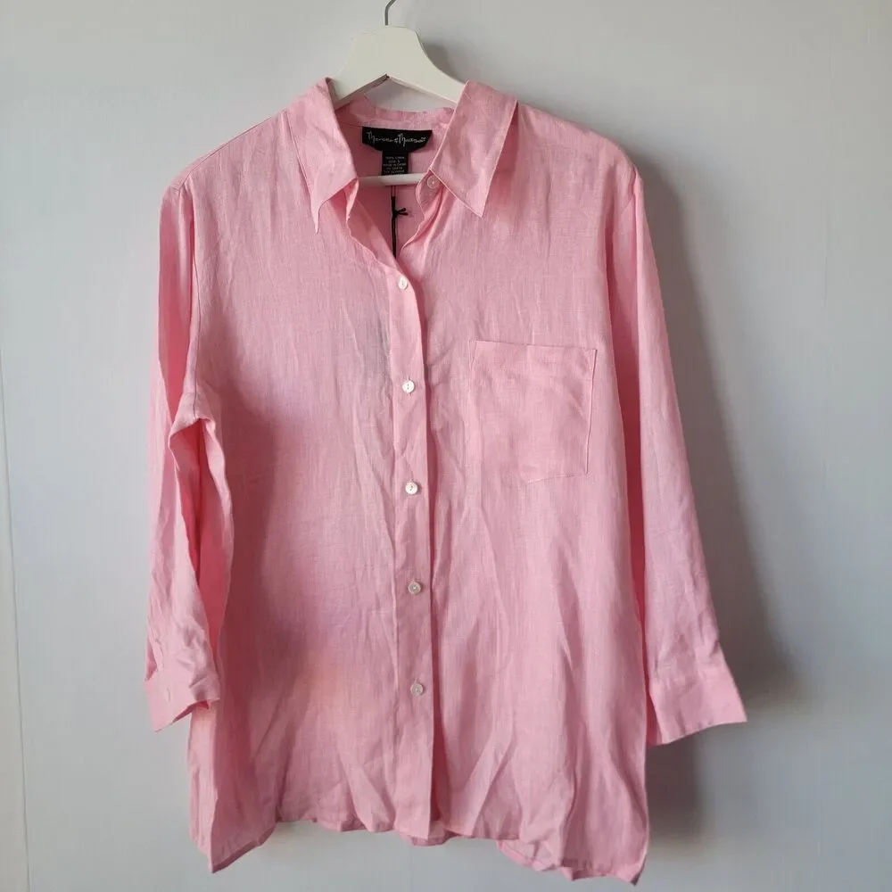 Mercer and Madison womens shirt size L button up 100% linen pink